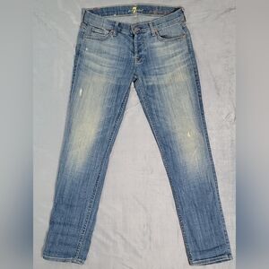 7 For All Mankind Women's Straight Leg Jeans in Faded Blue Wash